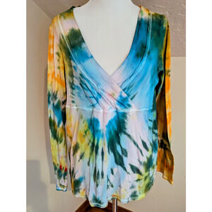 Hand Dyed Maternity Top Women’s Medium Long Sleeve Wrap V Neck One of a Kind
